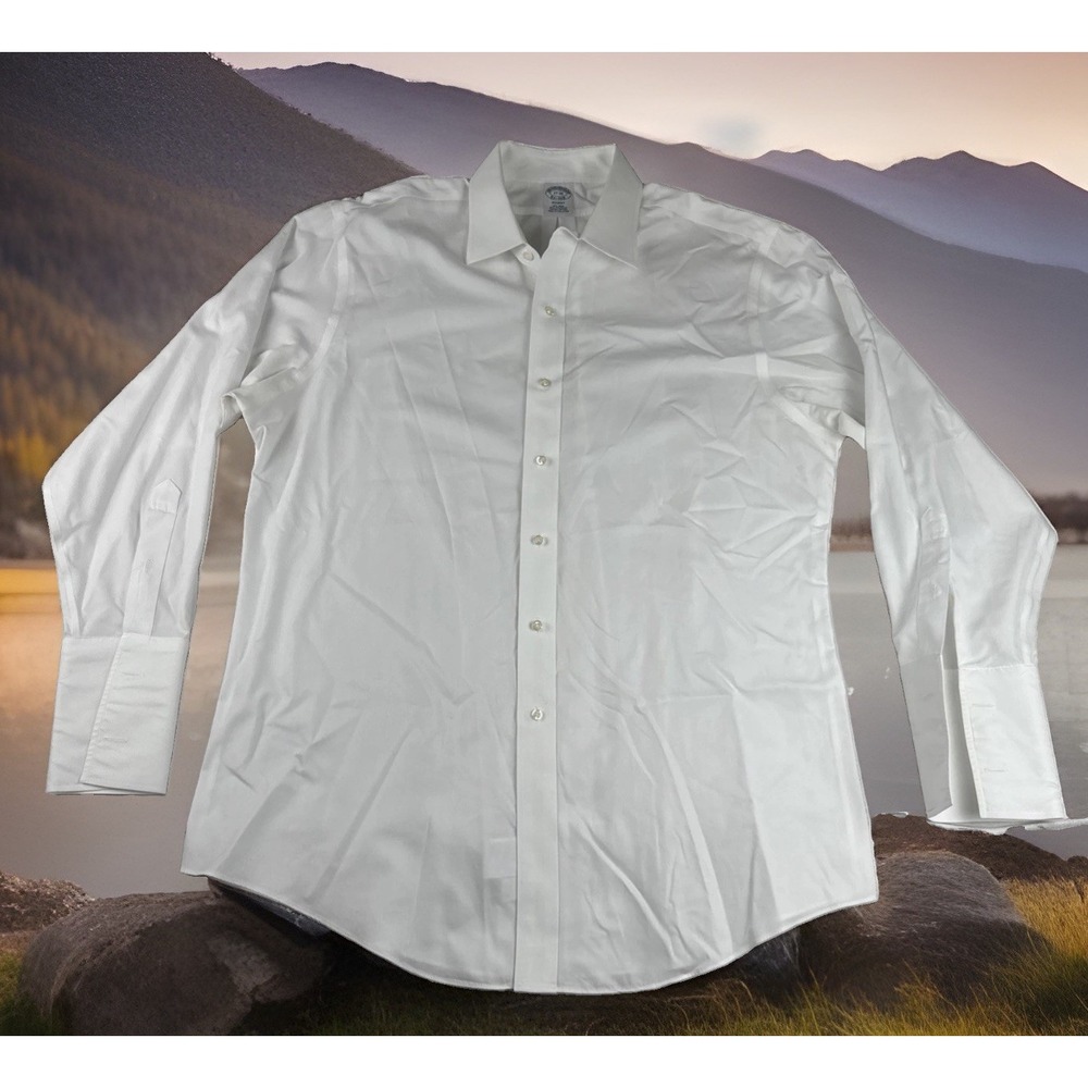Brooks Brothers Mens White Pinpoint Oxford Dress Shirt 17-33 XL French Cuffs
